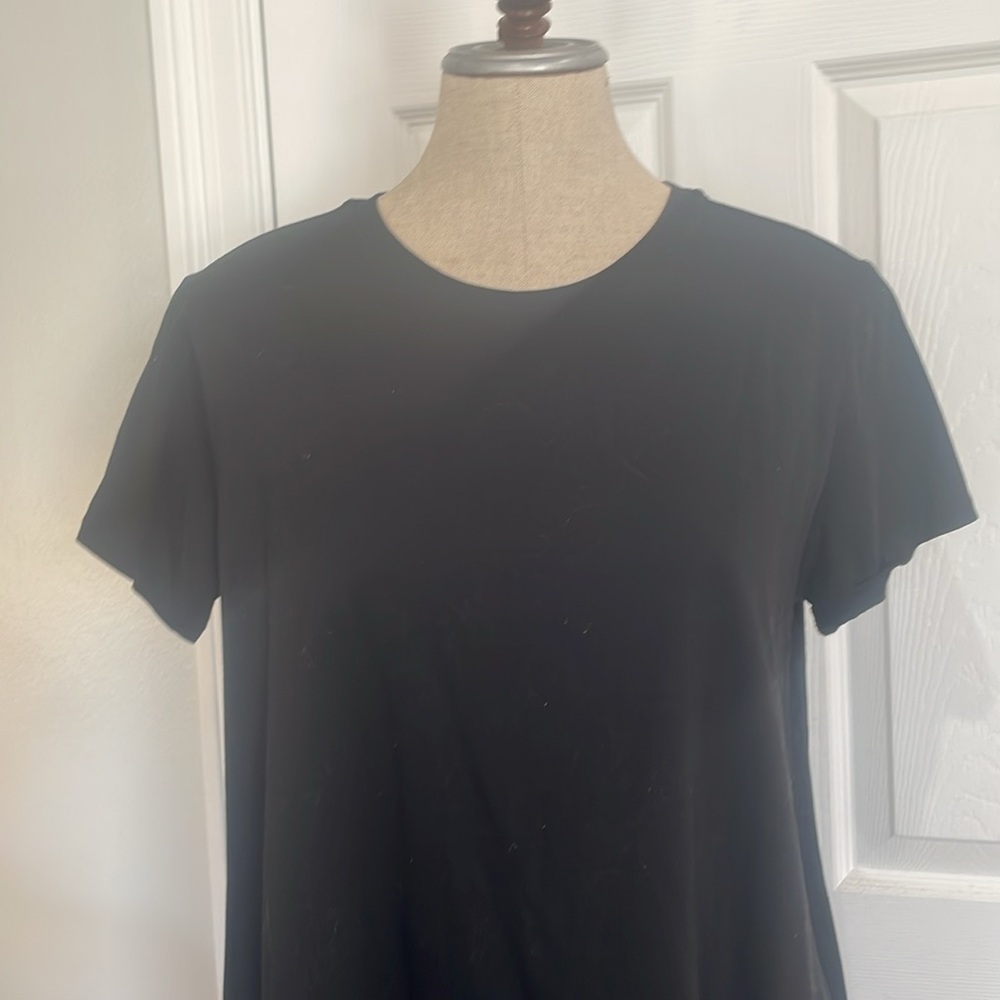 Uniqlo dress short sleeve pockets black 100% cotton midi women’s size L large - Picture 2 of 9